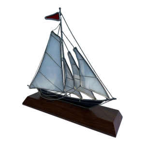 Stained Glass Sailboat Figurine Signed by Lloyd Linscott