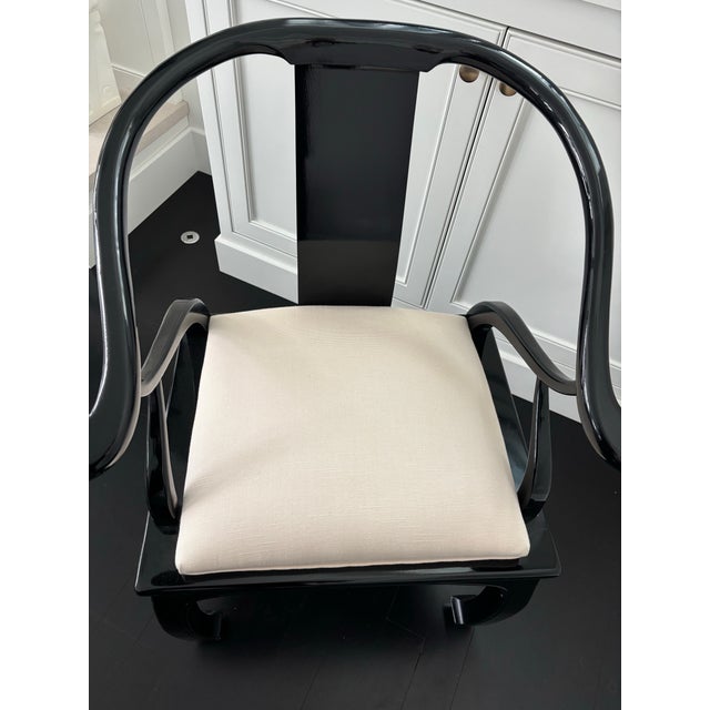 Hollywood Regency James Mont Style for Bernhardt Ebonized Lacquer Horseshoe Frame Chair For Sale In Chicago - Image 6 of 9