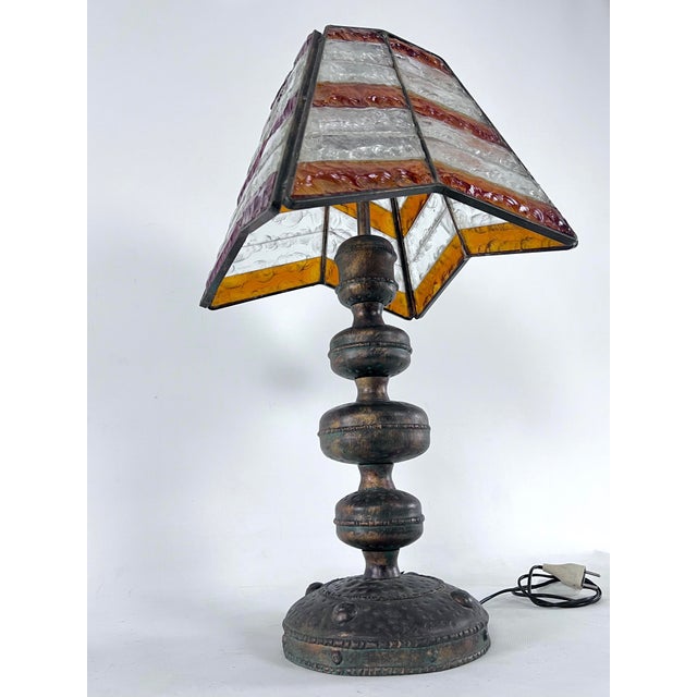 Large Brutalist Thick Glass and Metal Table Lamp by Longobard, Italy, 1970s For Sale - Image 17 of 18