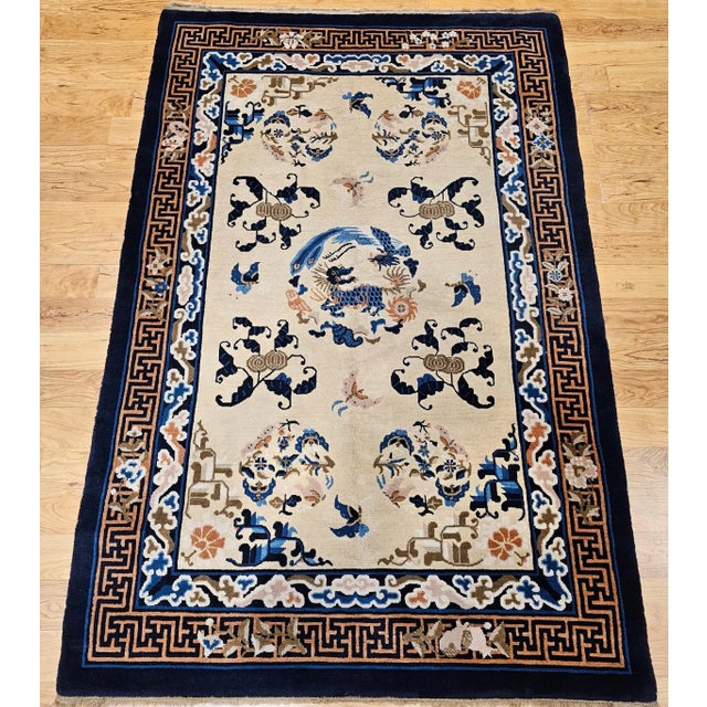 Early 20th Century Vintage Chinese Art Deco Area Rug, Hand-Knotted Wool Pile, Ivory Field, 5' X 7' For Sale - Image 5 of 12