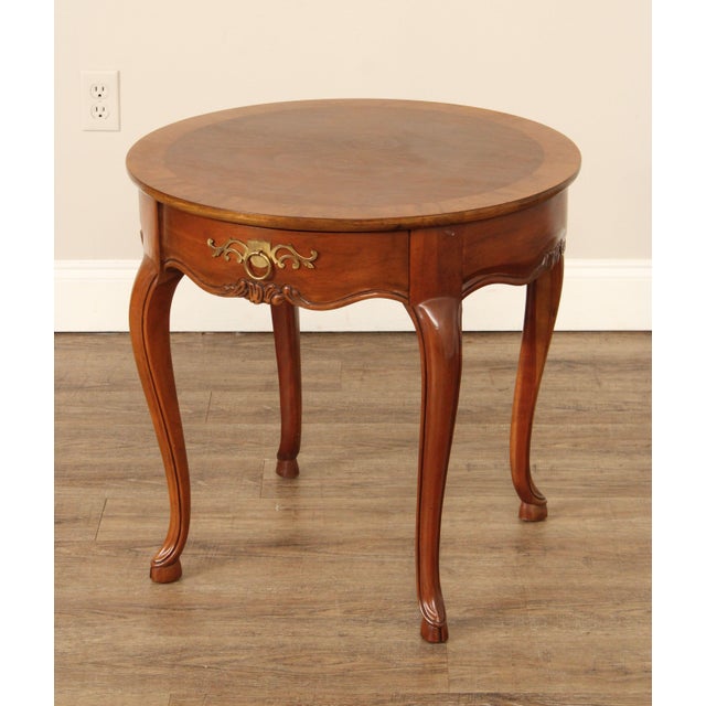 High Quality American Made Round Top Walnut Occasional Table with Single Dovetailed Drawer