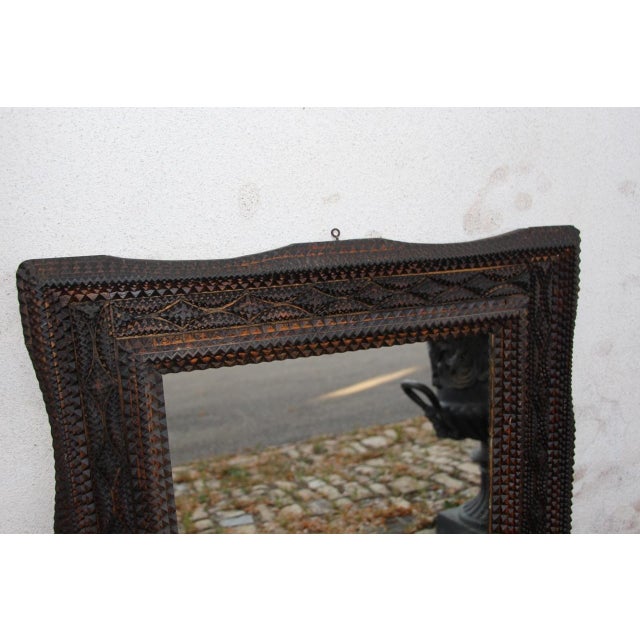 Mirror in very good condition, tramp art style, 19th century