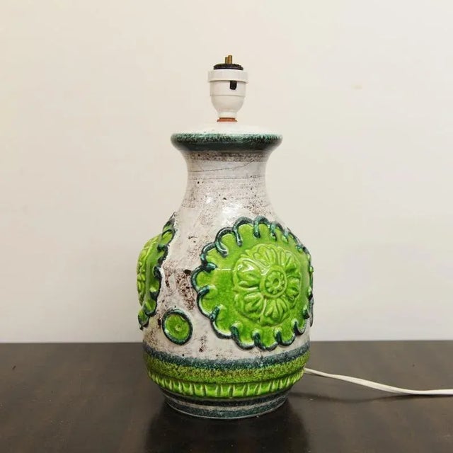 Ceramic Italian Green Scratch Décor Table Lamp attributed to Nuovo Rinascimento, 1960s For Sale - Image 7 of 7
