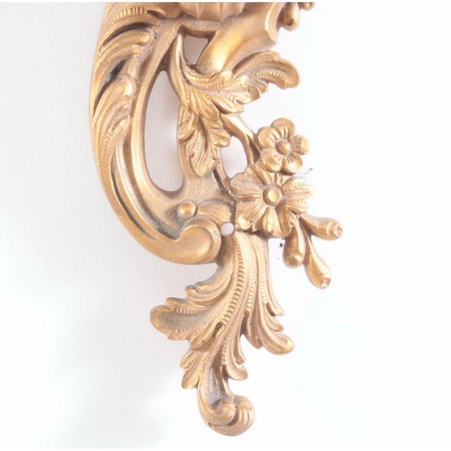 French Pair of French Louis XV Style Five-Light Gilt Brass Sconces For Sale - Image 3 of 9