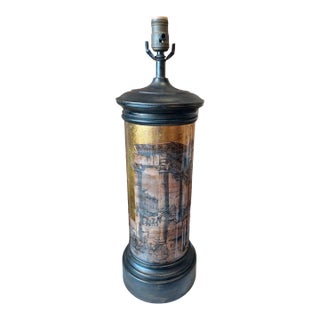 Vintage Eglomise Reverse Painted Table Lamp For Sale