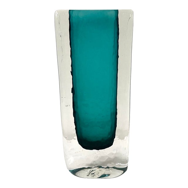 Mid Century Modern Teal Textured Glass Vase Chairish