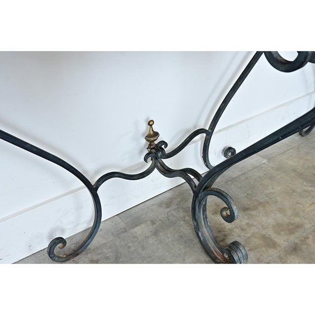 Early 20th Century French Pair of Onyx & Iron Demilune Consoles For Sale - Image 11 of 13