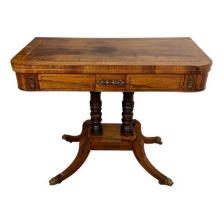 Antique Regency Rosewood and Brass Pedestal Card Table, 1820 For Sale
