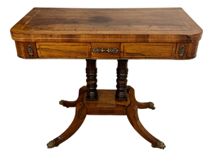 Antique Regency Rosewood and Brass Pedestal Card Table, 1820