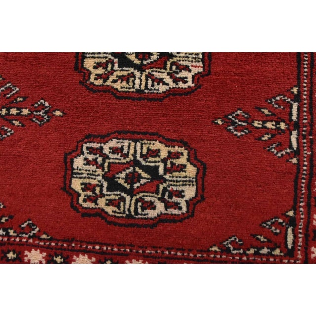 Bokhara Rug 4'1'' X 6'3'' Red Wool Tribal Hand-Knotted Oriental Carpet For Sale - Image 9 of 12