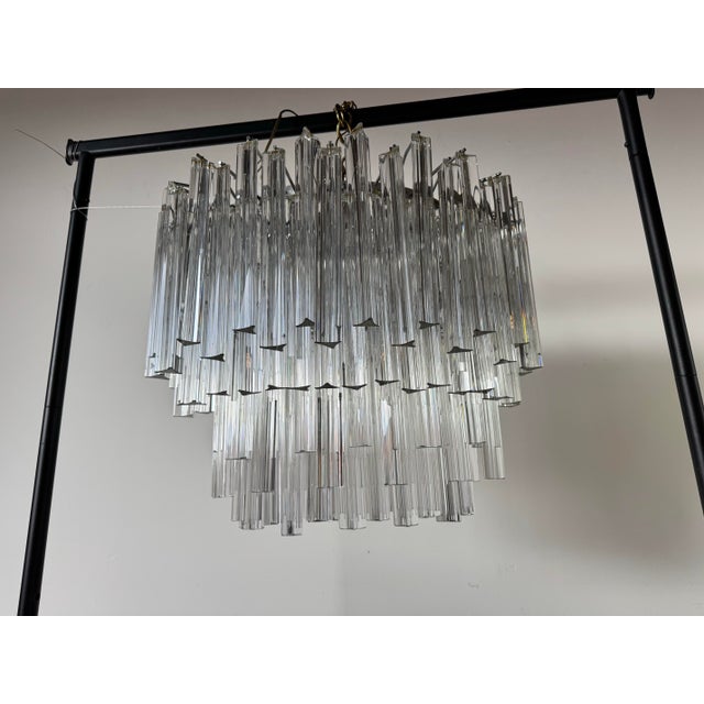 70's Vintage Italian Venini Tiered Clear Murano Glass Chandelier For Sale - Image 12 of 12