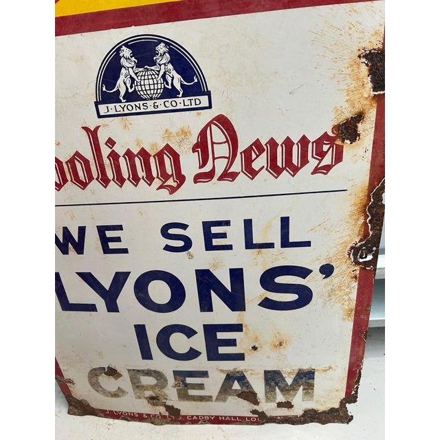 Large Enamel Lyons Ice Cream Sign, 1940s For Sale - Image 6 of 11