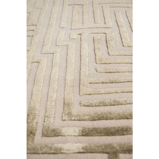 Contemporary Anatolia Hand-Tufted Maze Rug, Wheat Tan, 9x12 For Sale - Image 3 of 5
