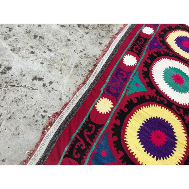Textile Vintage Oversized Suzani Wall Decor Tablecloth - 5' x 12' For Sale - Image 7 of 8