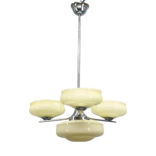 Bauhaus Chandelier in Milk Glass and Chrome, 1930s For Sale