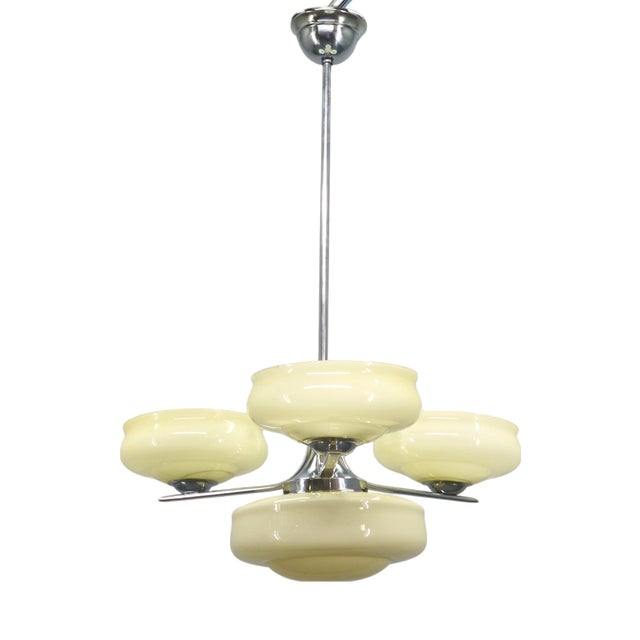 Bauhaus Chandelier in Milk Glass and Chrome, 1930s For Sale