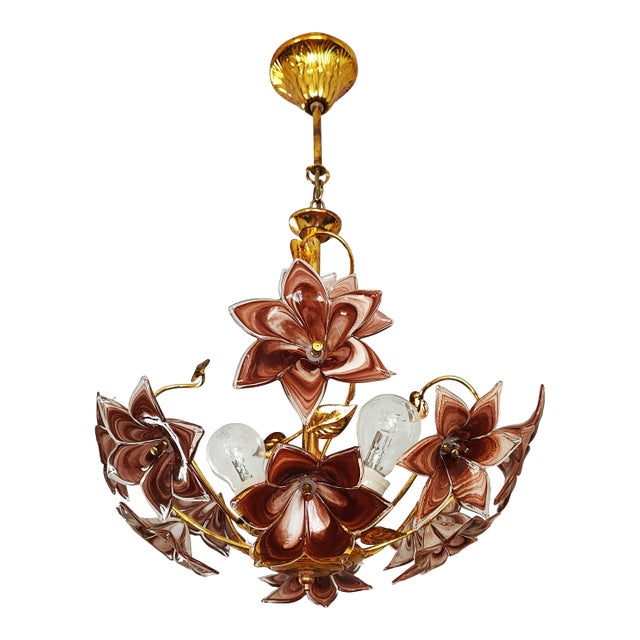 Vintage Chandelier Murano Brown Glass For Sale