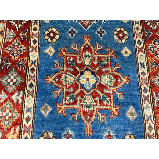Blue Blue and Rust Red Kazak Wool Runner Rug, Tribal Hallway Rug, 2'6" X 10'6" For Sale - Image 8 of 17