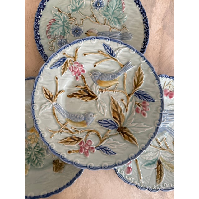 Pottery Barn Blue Majolica Bird Plates Set - Set of 9 For Sale In Chicago - Image 6 of 12
