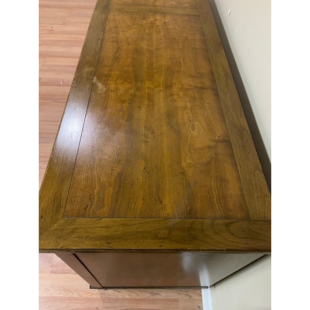 1960s Baker Furniture Walnut Credenza With Brass Pulls For Sale - Image 9 of 10