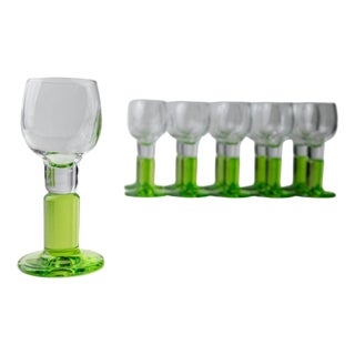 Vintage Limoncello Glasses with Lime Green Stems from Bormioli, Italy, 1980s, Set of 11 For Sale