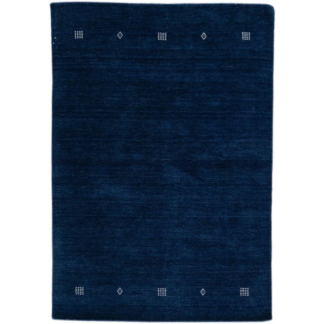 Textile Modern Gabbeh Minimalist Style Handmade Navy Blue Wool Rug For Sale - Image 7 of 7