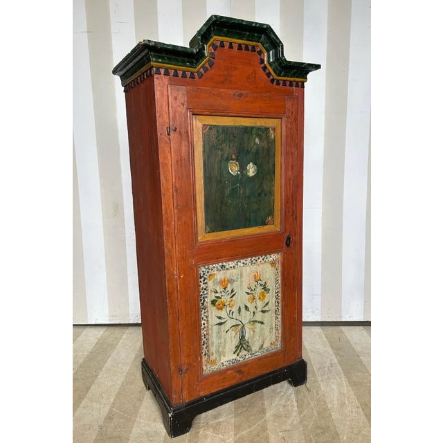 Great little Swedish painted pine cabinet from the 18th-19th century. The faux marble cornice, Guttae moldings, and...