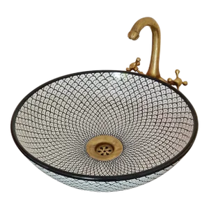 Contemporary Decorative Ceramic Sink Basin with Brass Tap - Set of 2