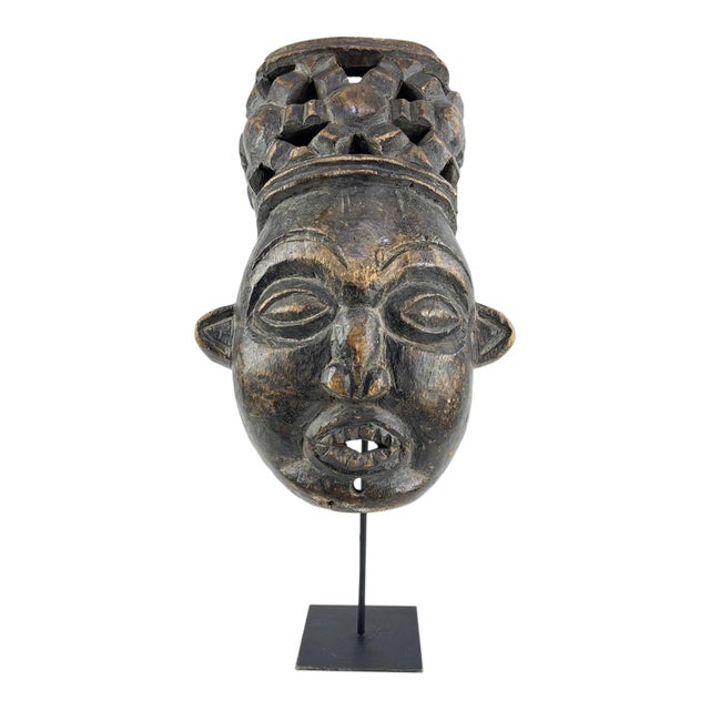 Early 20th Century Cameroon Grasslands Bamun Wooden Headcrest Mask For Sale