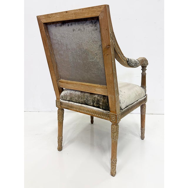 Wood Vintage Italian Neoclassical Carved Wood Armchairs, Newly Upholstered, Pair For Sale - Image 7 of 12