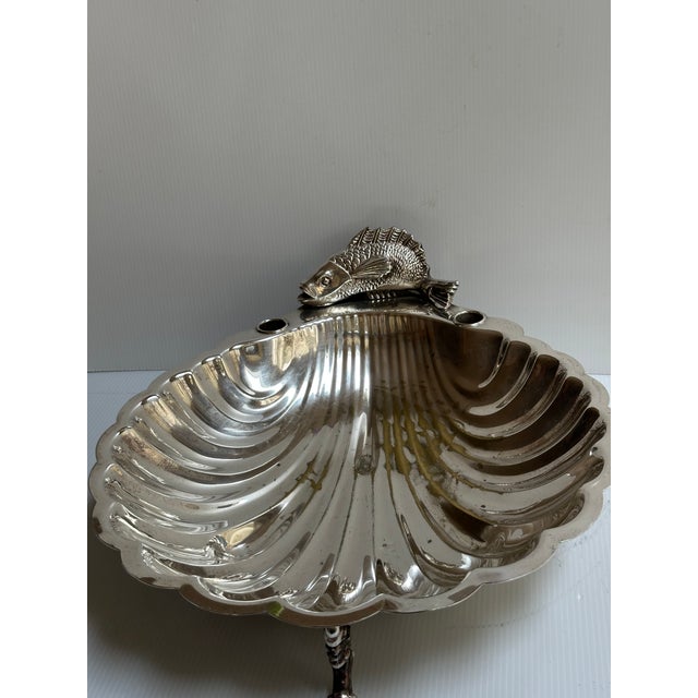 Vintage English Regency Sheffield Mid 20th Century Large 15"x 13" Heavy Silver Plated Clam Shell Serving Dish With Three(3) Hallmarks For Sale - Image 14 of 16