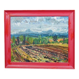 Alexander Michael Oil Painting of a Landscape With Field, 1975 For Sale