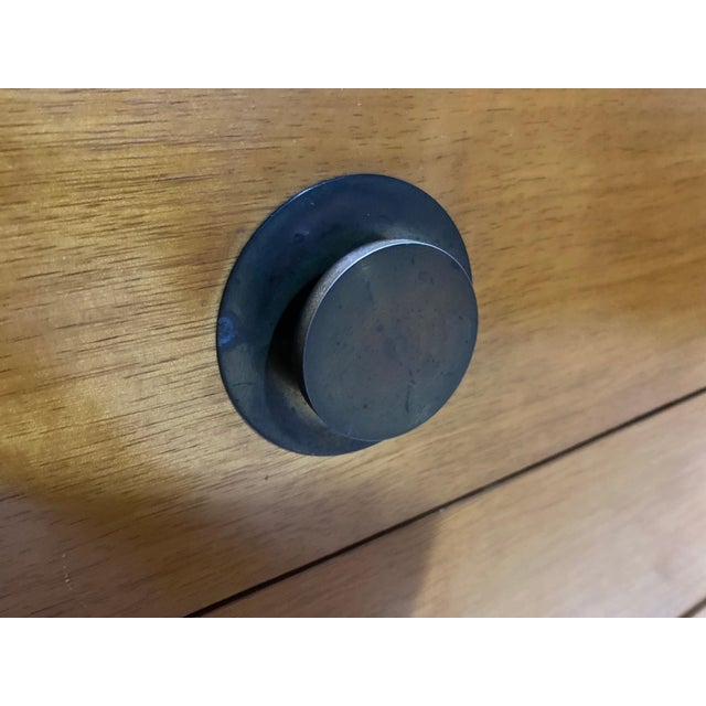 1950s Pair of Blonde Mahogany Four Drawer Chests With Brass Hardware For Sale - Image 10 of 10