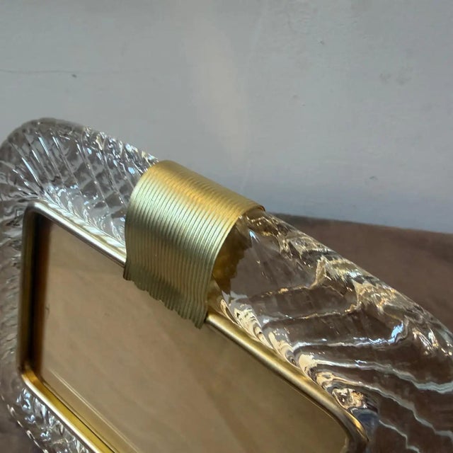 Brass 1990s Barovier Style Art Deco Murano Glass and Brass Horizontal Picture Frame For Sale - Image 8 of 12