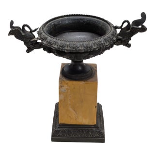 19th Century Tazza With Figural Birds on a Siena Marble Base For Sale