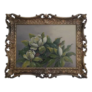 Baker Artist Signed Magnolia Oil Painting on Board C.1960’s