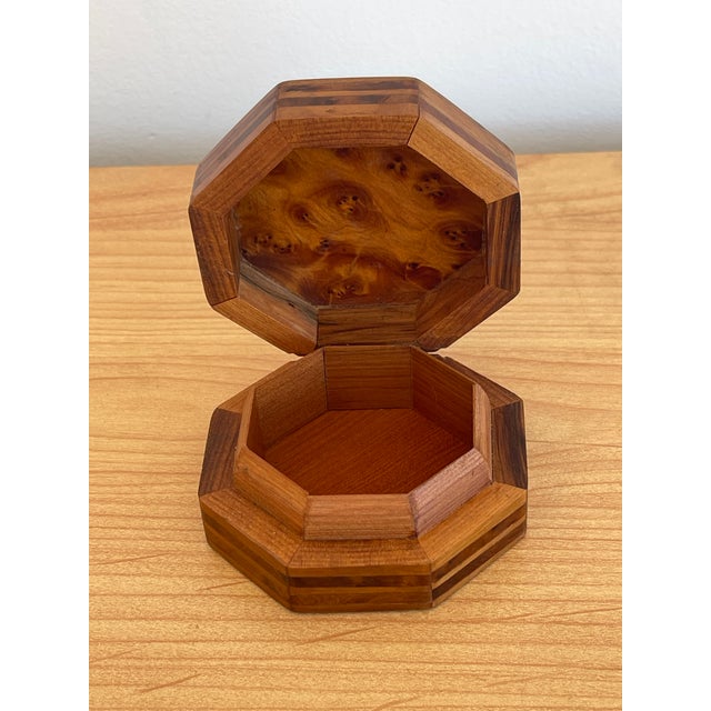 Arts & Crafts 1930s Small Octagonal Olive Wood Box With Inlay Silver Mother of Pearl For Sale - Image 3 of 3