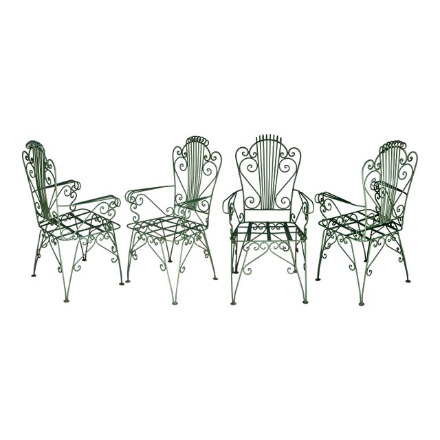 1950s Iron Garden Chairs in Moss Green - Set of 4 For Sale
