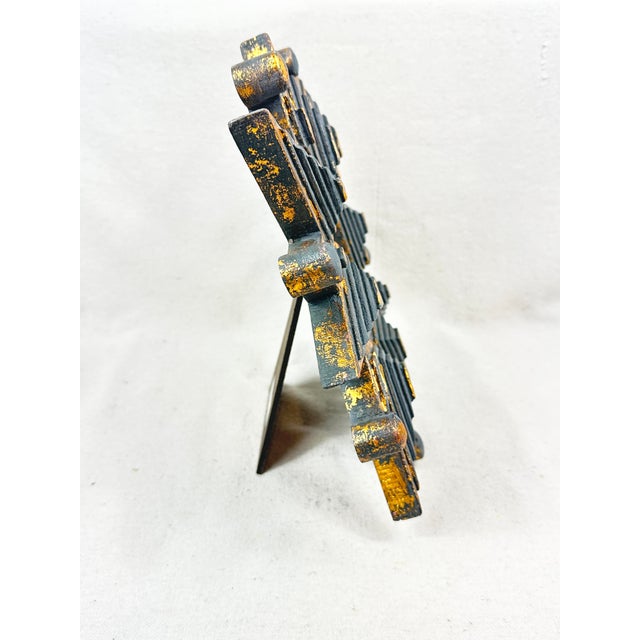 Brutalist Style Wynne Home Dark Teal & Gold Starburst 4x4 Photo Frame For Sale - Image 4 of 5
