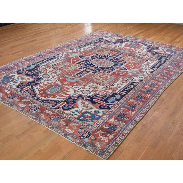 Late 19th Century Ivory, Antique Persian Karajeh Serapi, Denser Weave, Good Condition, Pure Wool, Hand Knotted, Oriental Rug For Sale In New York - Image 6 of 13