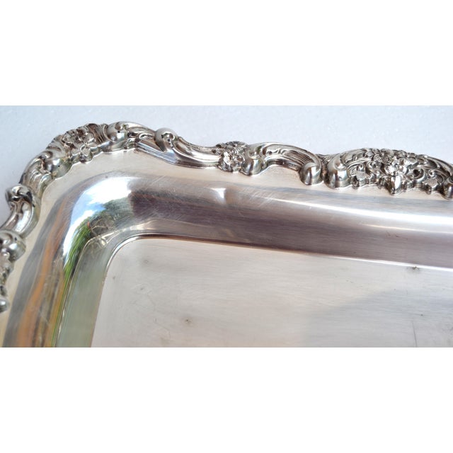1950s International Silver Co. Silverplate Rectangle Embossed Bread Platter Serving Tray For Sale - Image 14 of 16