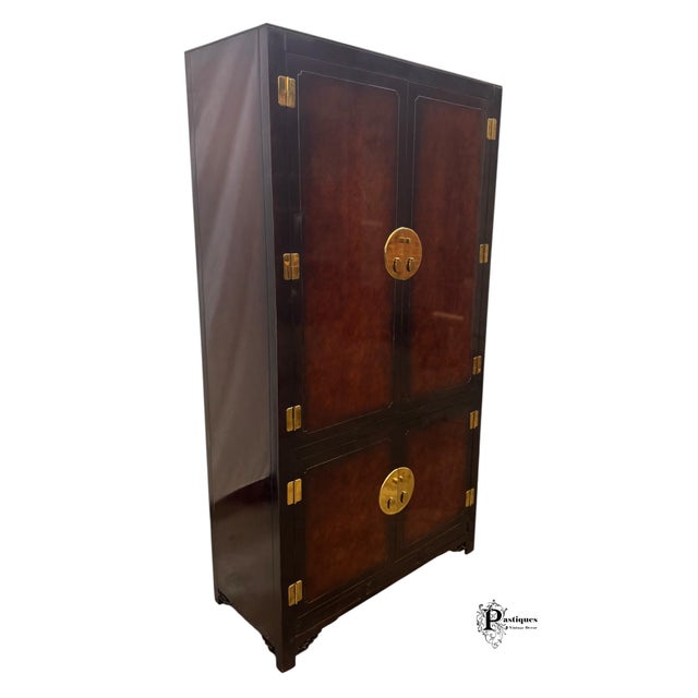 Hickory White Vintage Hickory White Furniture Chinoiserie Style Burl Wood & Lacquer Storage Cabinet / Armoire For Sale - Image 4 of 11