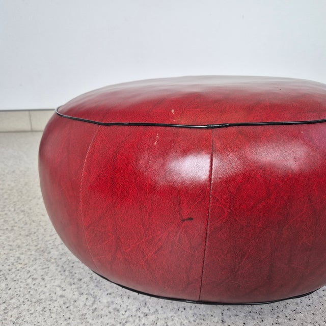 Vintage Red Round Pouf, Italy, 1960s For Sale - Image 6 of 8
