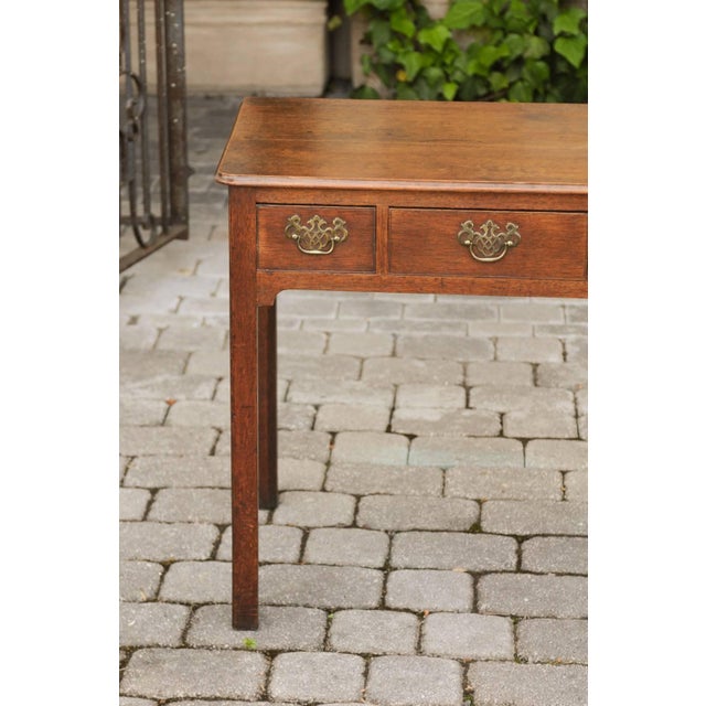 Late 18th Century English 1780s Georgian Oak Side Table with Marlborough Legs and Chinoiserie For Sale - Image 5 of 11