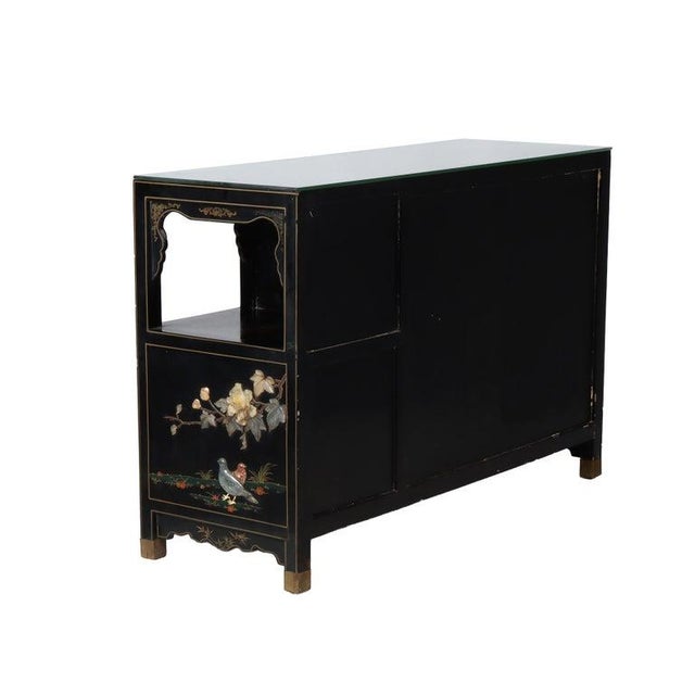 Chinese Ebonized & Gilt Credenza With Inlaid Figural & Floral Soap Stone 20thC For Sale - Image 11 of 16
