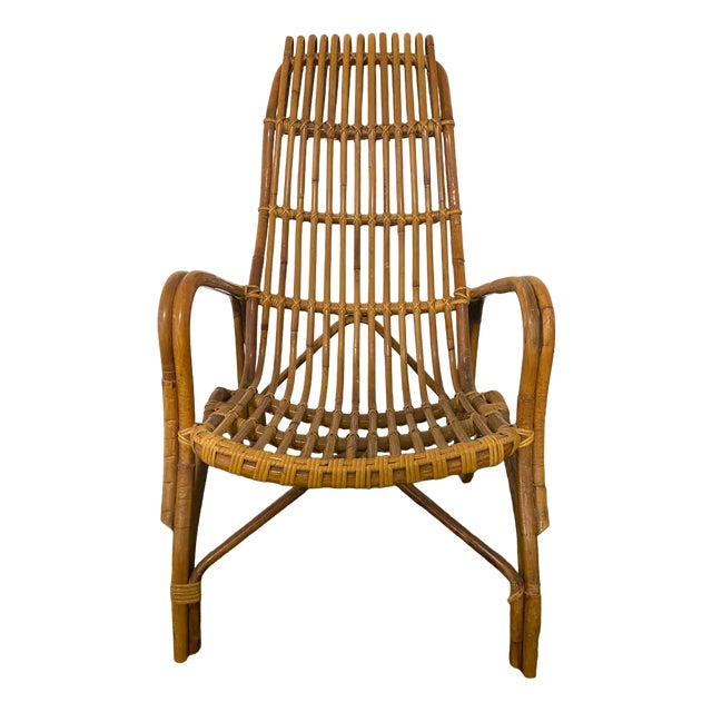Vintage Bent Bamboo and Rattan Armchair, 1960s For Sale
