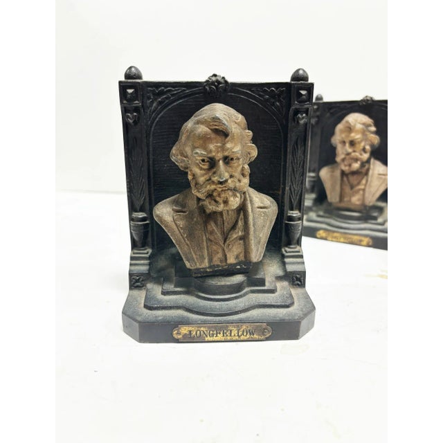 Pair of Solid Brass Bookends Bust of Henry W. Longfellow by "B & H" Bradley and Hubbard For Sale - Image 4 of 6
