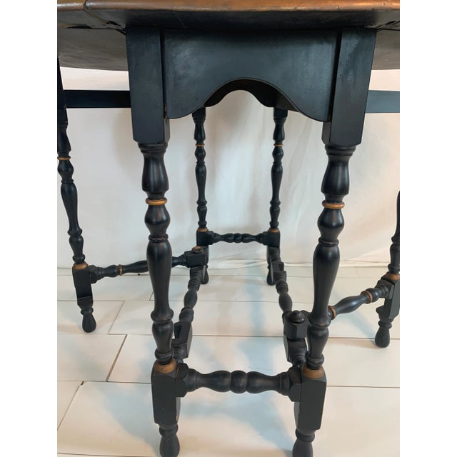 1940s Black Lacquer Floral Tole Gateleg Table For Sale - Image 9 of 12