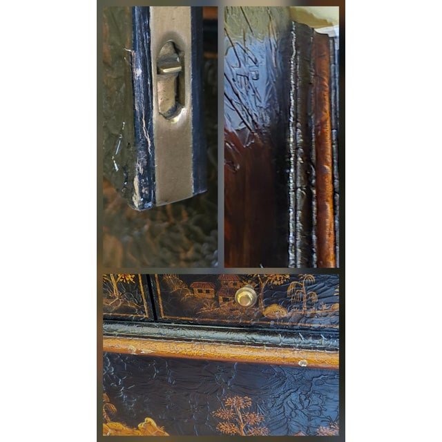 Unique Maitland-Smith Textured Chinoiserie Secretary Slant Front Mirrored Doors Stunning For Sale - Image 17 of 18