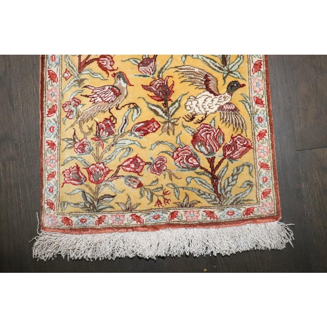 Textile Silk Qum Botanical Mini Rug rug no.j4927 For Sale - Image 7 of 8
